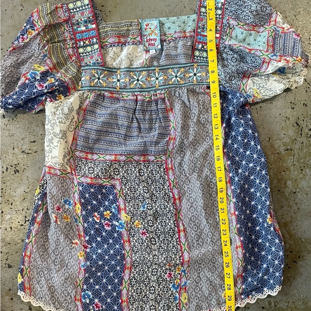 Johnny Was Kichica Padme Short Sleeve Patchwork Peasant Blouse Size Large - Picture 4 of 8